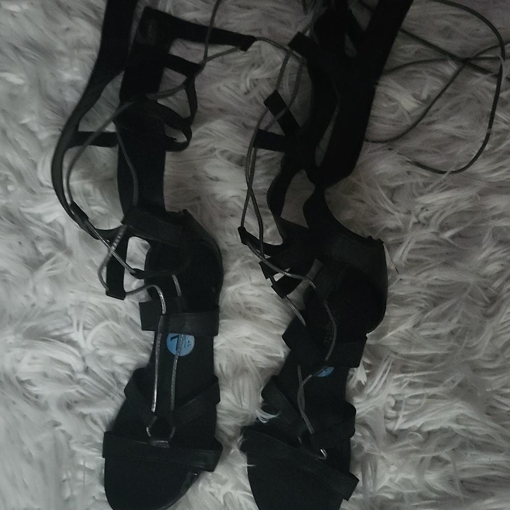 Black Lace-Up Strappy Gladiator  Sandal